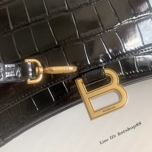 Balenciaga專櫃爆款鱷魚黑金扣手提女包 巴黎世家長款Hourglass沙漏包 fyj1596